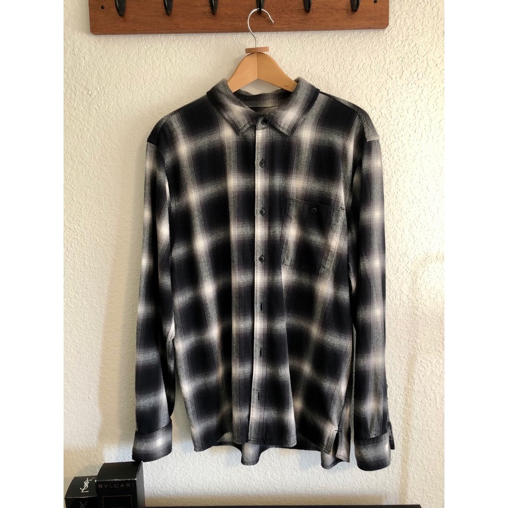 Rare Hudson Flannel 100% Cotton Black/ White / Gray L